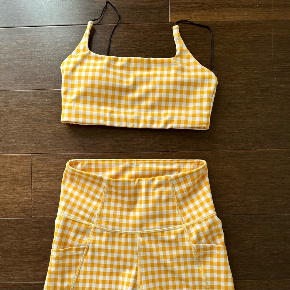 Whitefox Biker Shorts and Bra Top Workout Set Yellow Checkered S - Picture 6 of 6